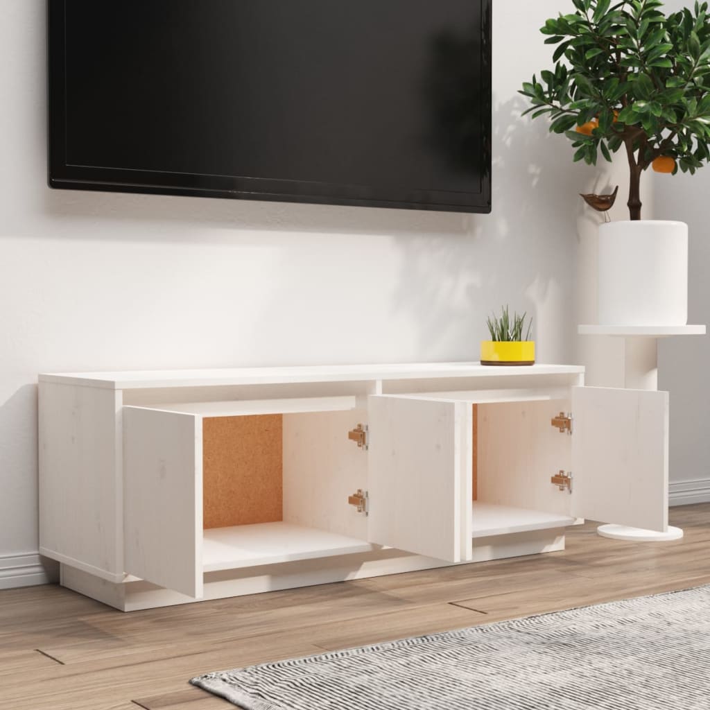 vidaXL Szafka pod telewizor, biała, 110x34x40 cm, lite drewno sosnowe