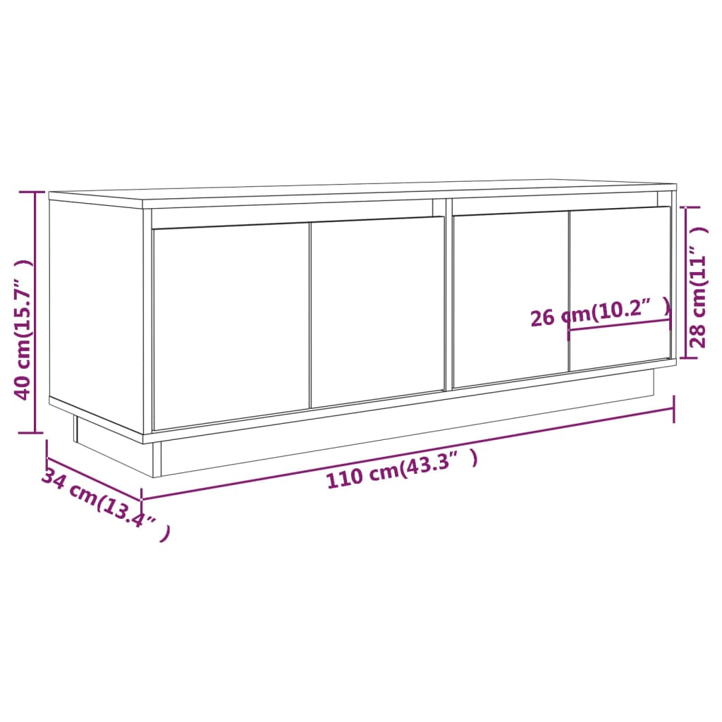 vidaXL Szafka pod telewizor, biała, 110x34x40 cm, lite drewno sosnowe
