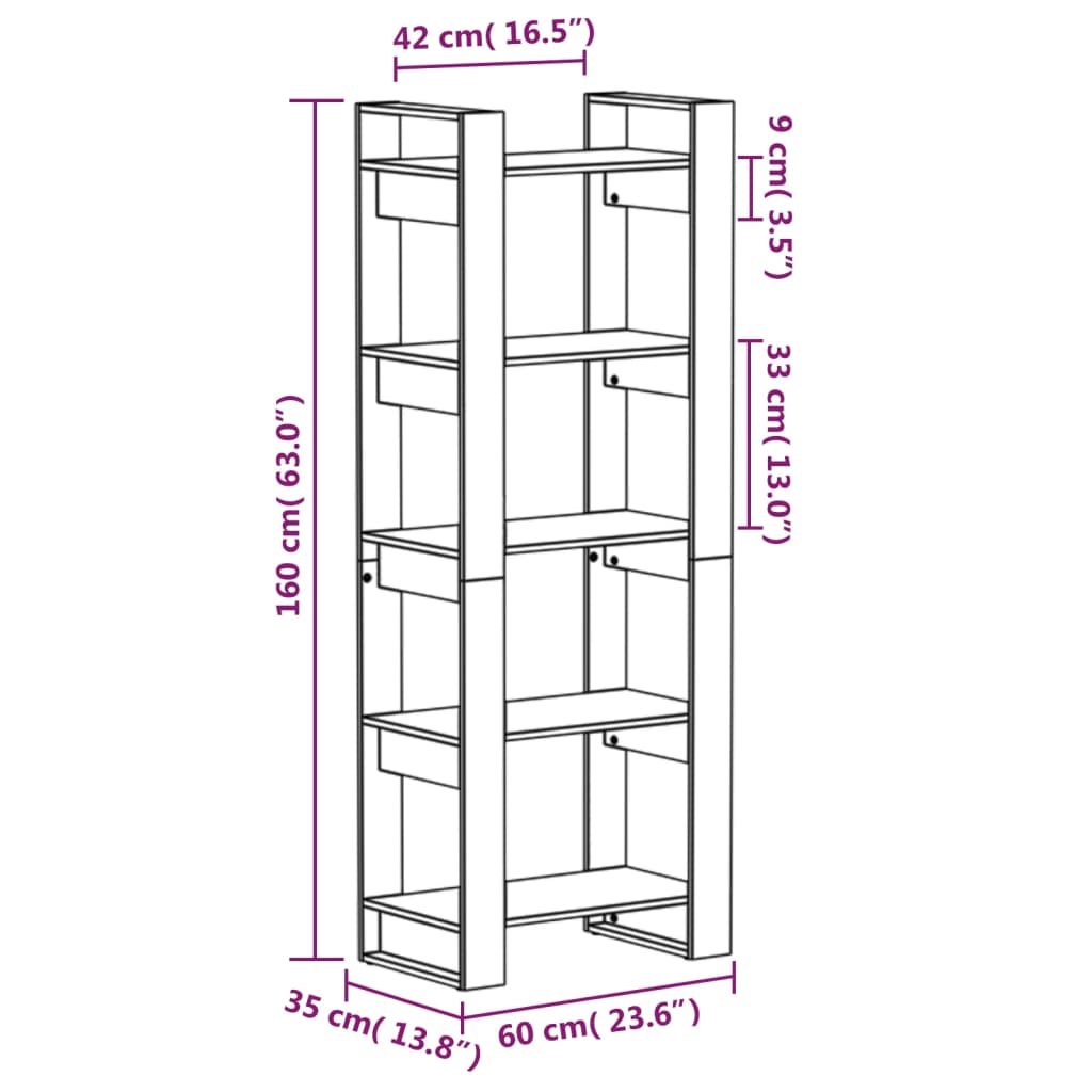 vidaXL Regał/przegroda, miodowy brąz, 60x35x160, sosnowy