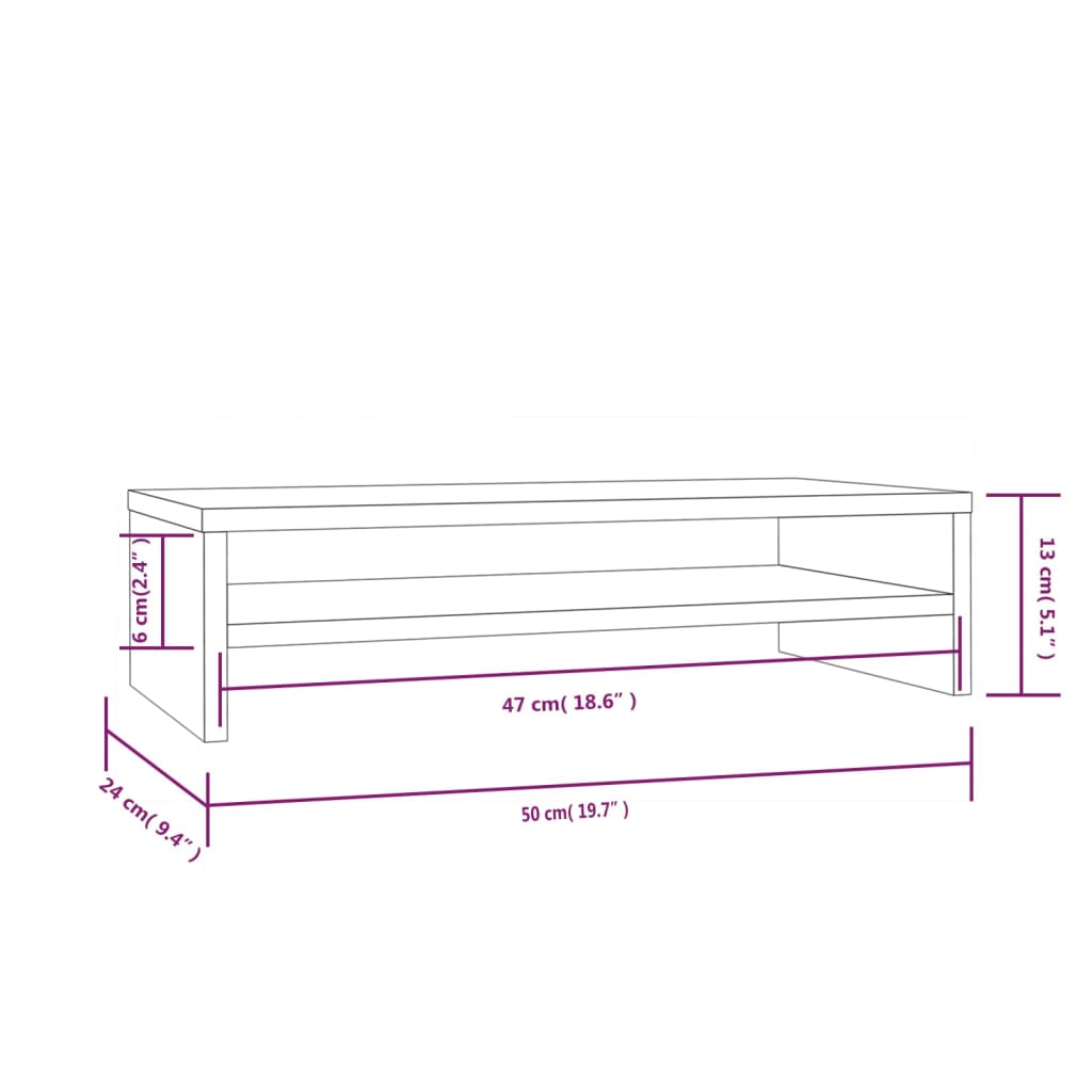 vidaXL Podstawka na monitor, 50x24x13 cm, lite drewno sosnowe