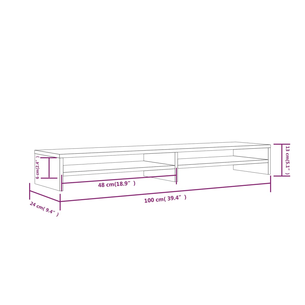 vidaXL Podstawka na monitor, 100x24x13 cm, lite drewno sosnowe