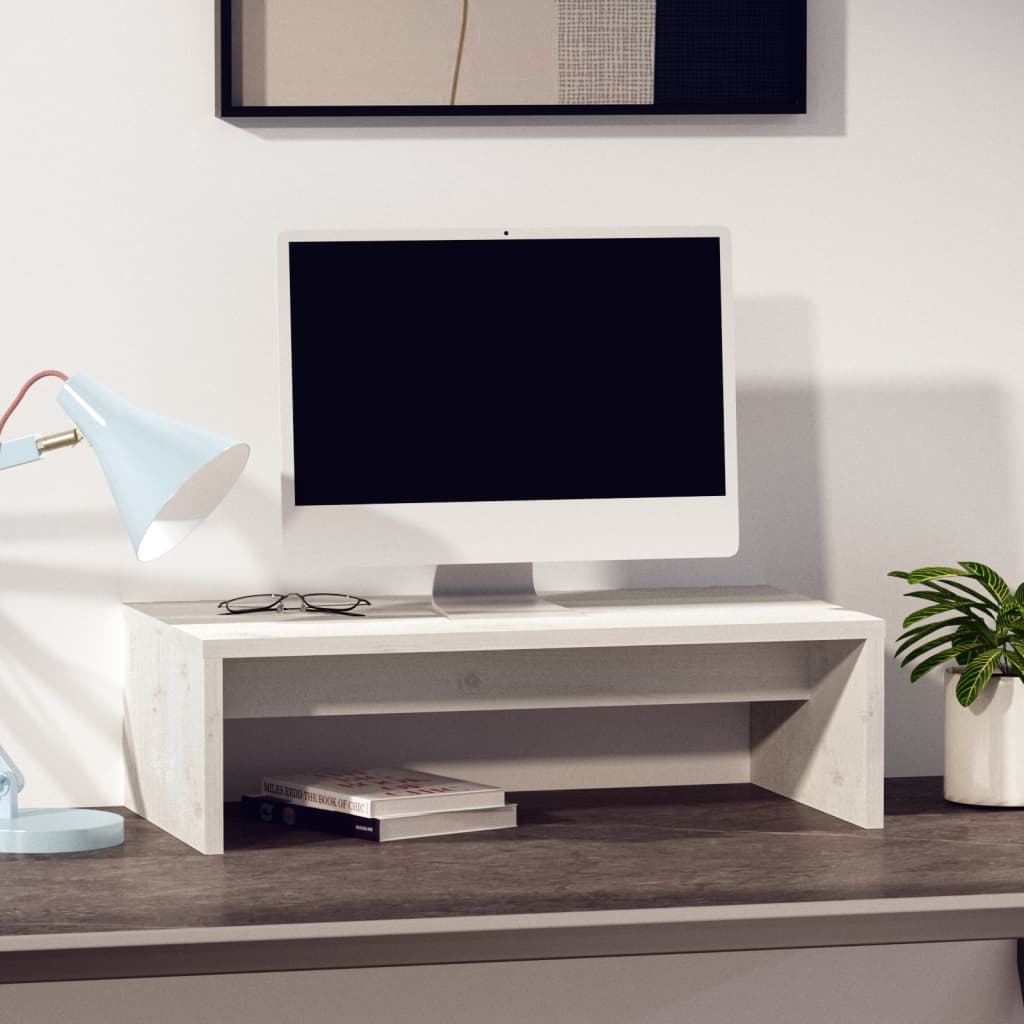 vidaXL Podstawka na monitor, biała, 50x27x15 cm, lite drewno sosnowe