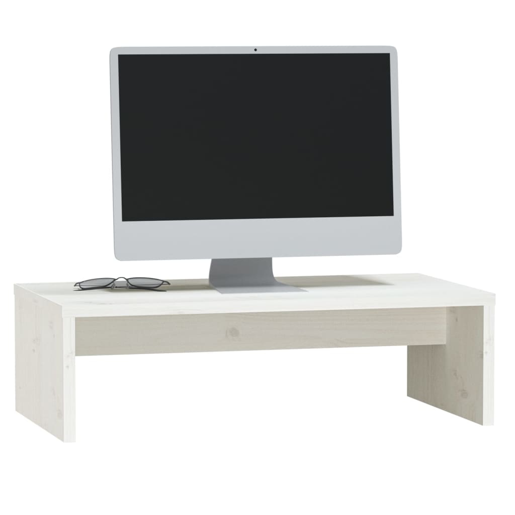 vidaXL Podstawka na monitor, biała, 50x27x15 cm, lite drewno sosnowe