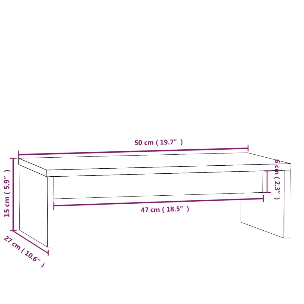 vidaXL Podstawka na monitor, biała, 50x27x15 cm, lite drewno sosnowe