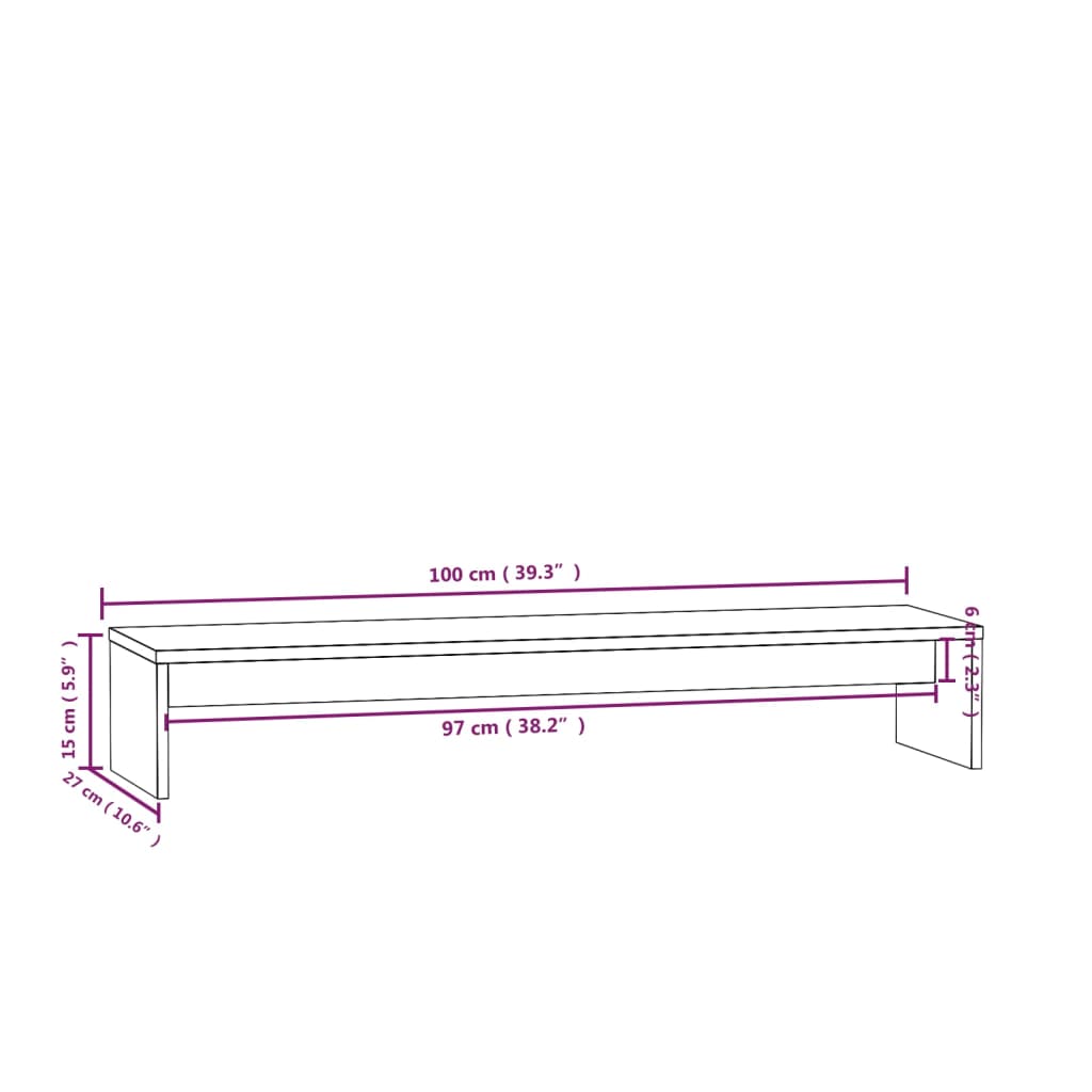 vidaXL Podstawka na monitor, 100x27x15 cm, lite drewno sosnowe