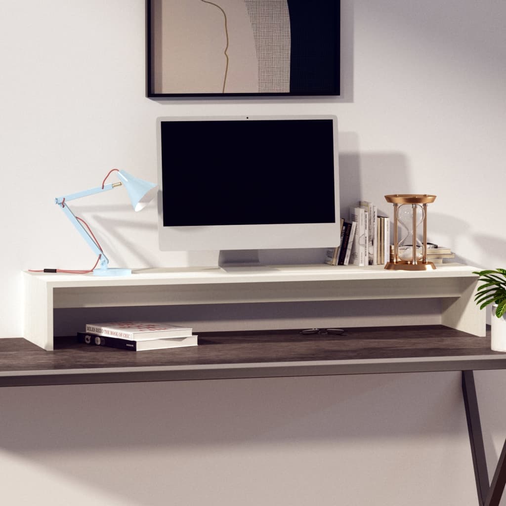 vidaXL Podstawka na monitor, biała, 100x27x15 cm, lite drewno sosnowe