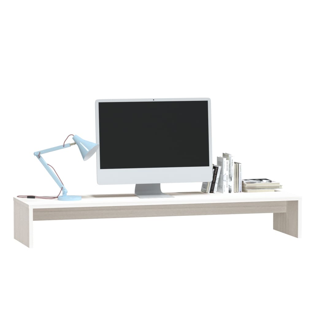 vidaXL Podstawka na monitor, biała, 100x27x15 cm, lite drewno sosnowe