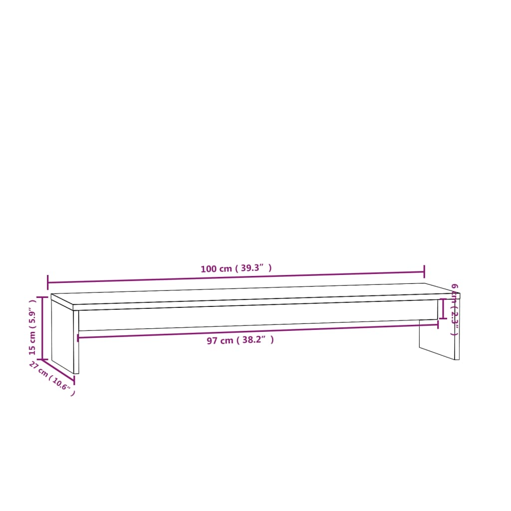 vidaXL Podstawka na monitor, biała, 100x27x15 cm, lite drewno sosnowe