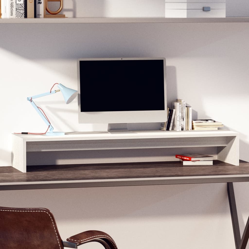vidaXL Podstawka na monitor, biała, 100x27x15 cm, lite drewno sosnowe