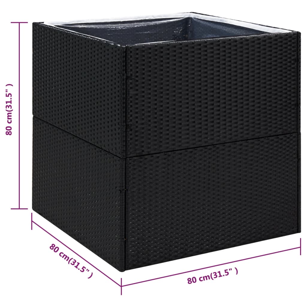 vidaXL Donica ogrodowa, czarna, 80x80x80 cm, rattan PE