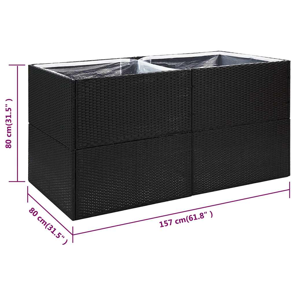 vidaXL Donica ogrodowa, czarna, 157x80x80 cm, rattan PE