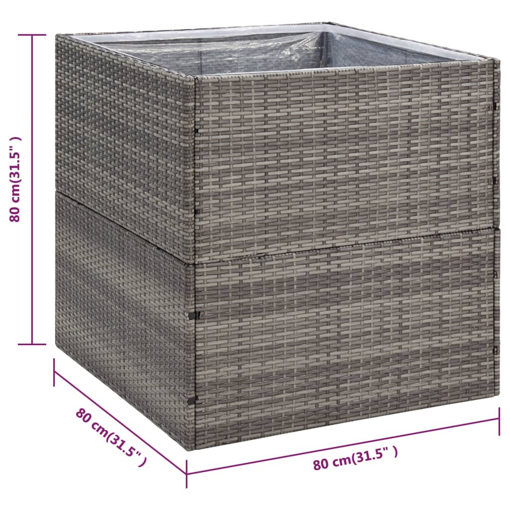 vidaXL Donica ogrodowa, szara, 80x80x80 cm, rattan PE