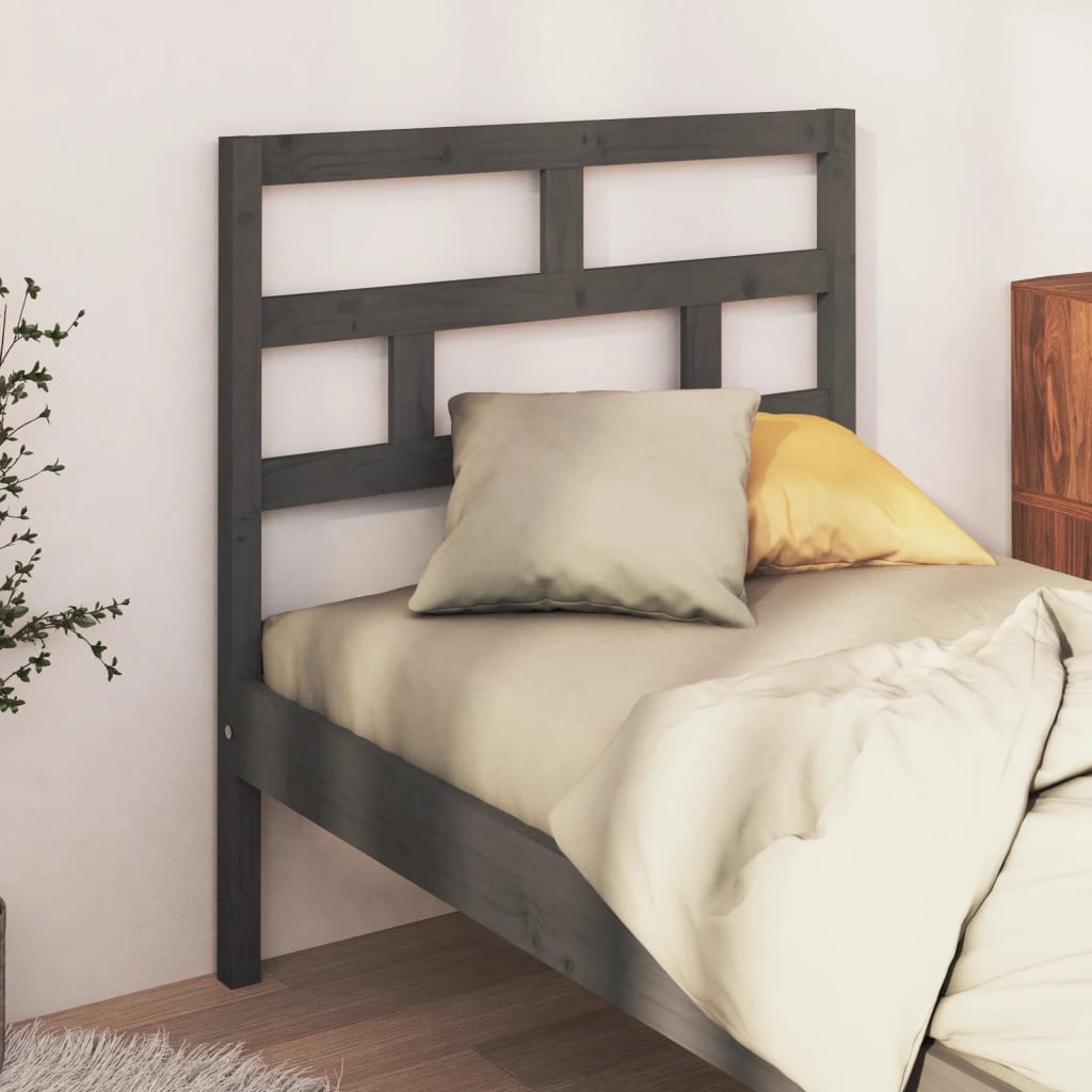 vidaXL Wezgłowie łóżka, szare, 106x4x100 cm, lite drewno sosnowe