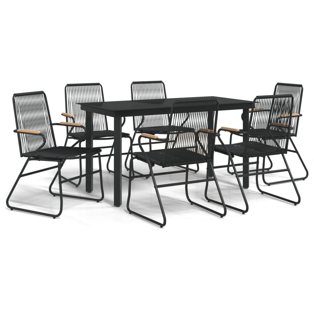 vidaXL 7-częściowy zestaw mebli ogrodowych, czarny, rattan PVC