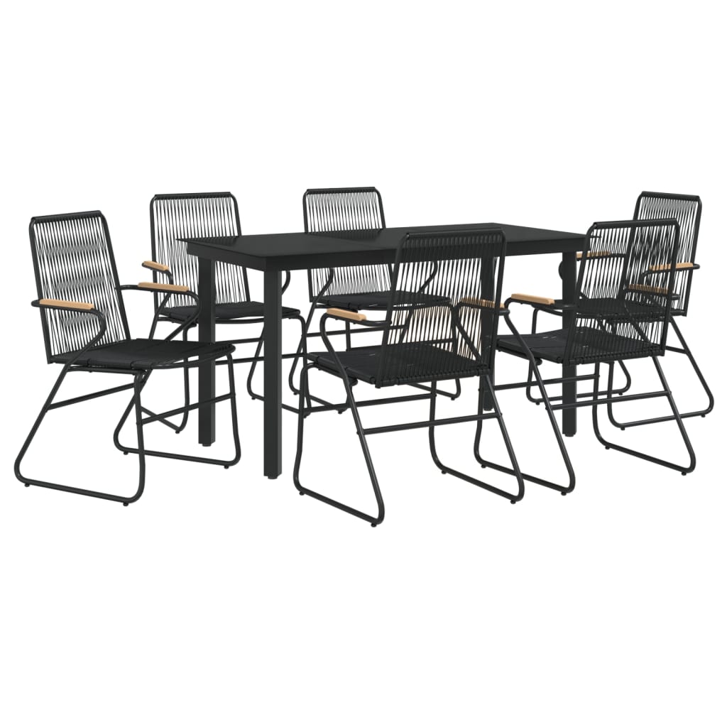 vidaXL 7-częściowy zestaw mebli ogrodowych, czarny, rattan PVC