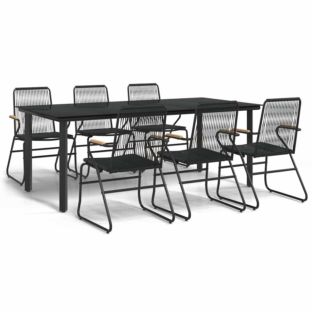 vidaXL 7-częściowy zestaw mebli ogrodowych, czarny, rattan PVC