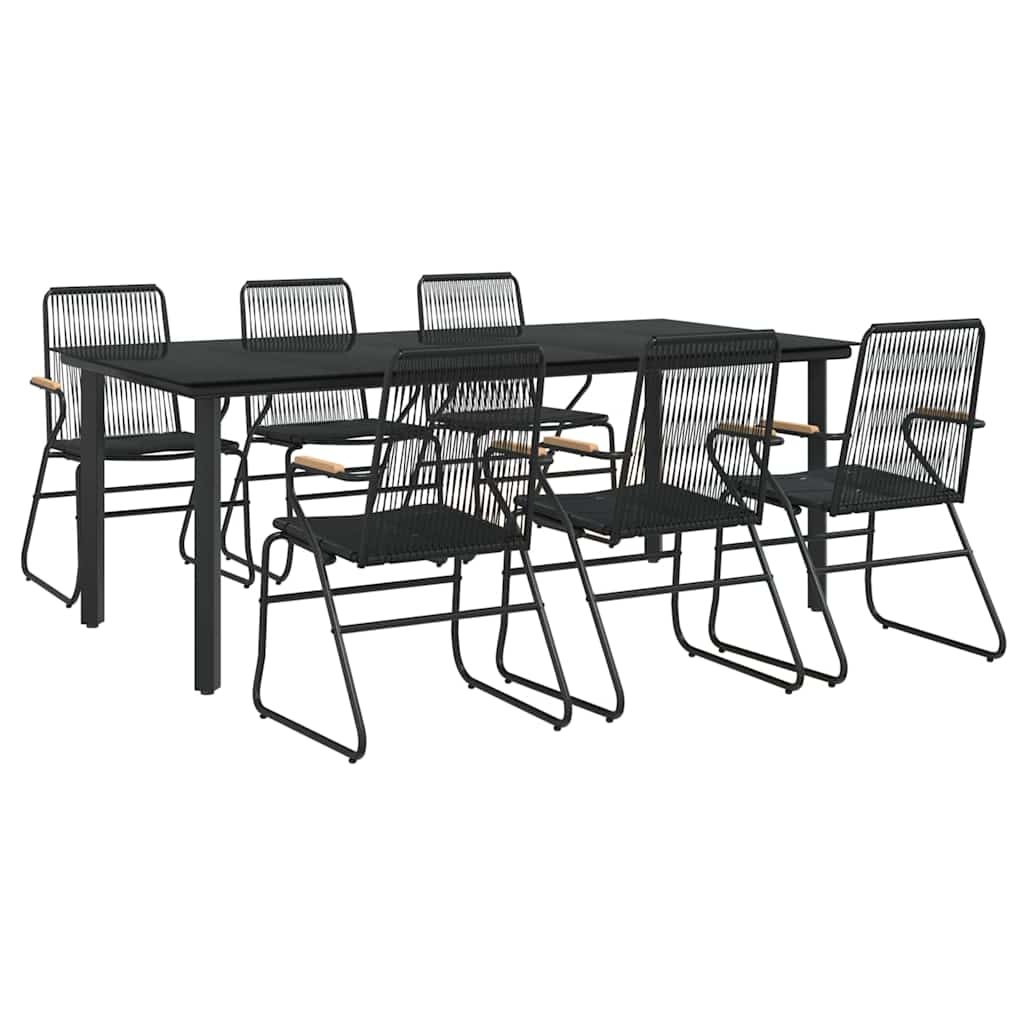 vidaXL 7-częściowy zestaw mebli ogrodowych, czarny, rattan PVC