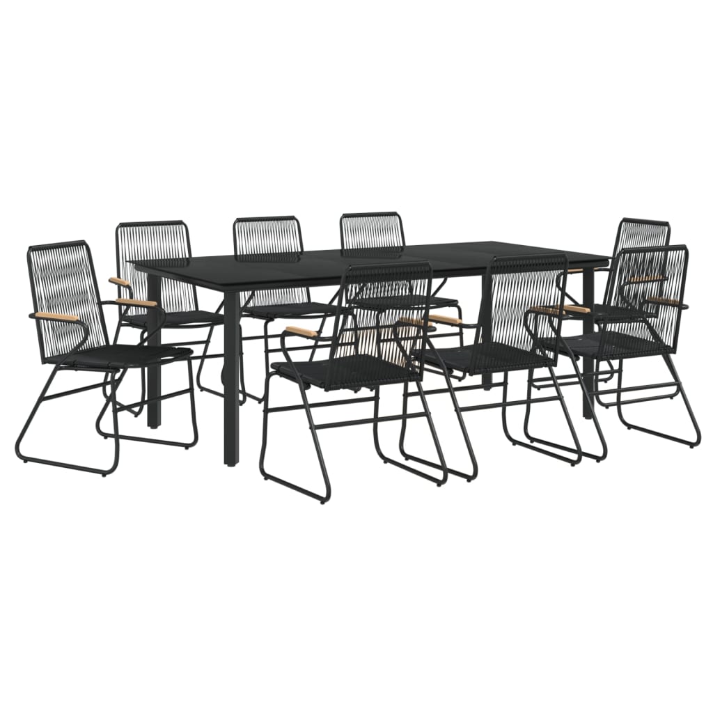 vidaXL 9-częściowy zestaw mebli ogrodowych, czarny, rattan PVC