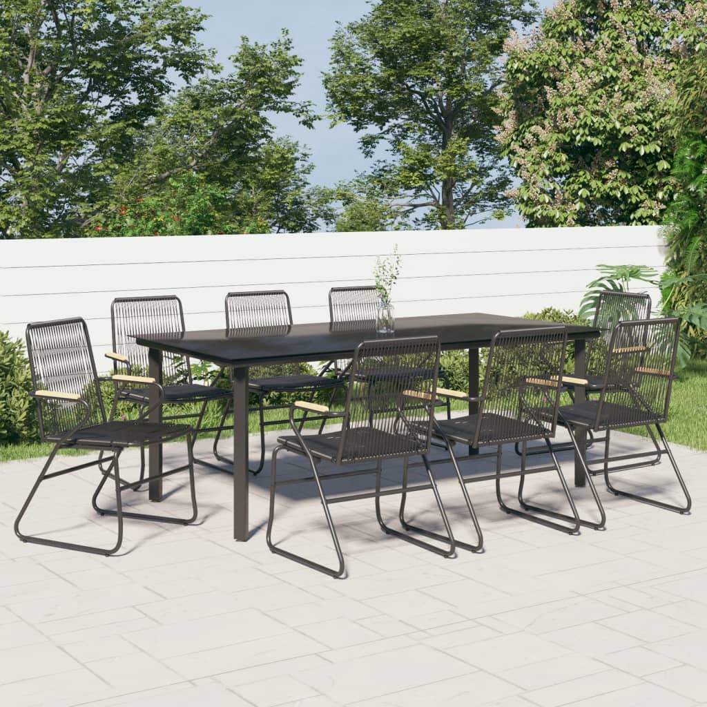 vidaXL 9-częściowy zestaw mebli ogrodowych, czarny, rattan PVC