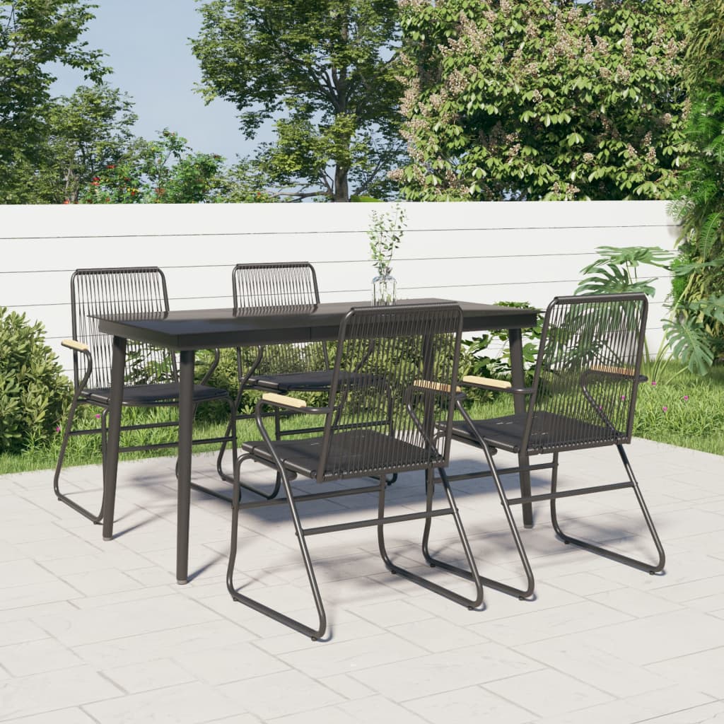 vidaXL 5-częściowy zestaw mebli ogrodowych, czarny, rattan PVC