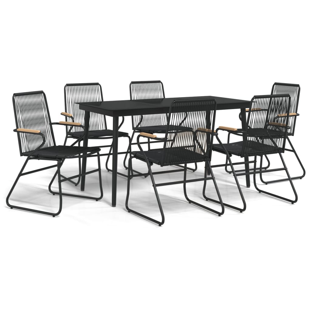 vidaXL 7-częściowy zestaw mebli ogrodowych, czarny, rattan PVC