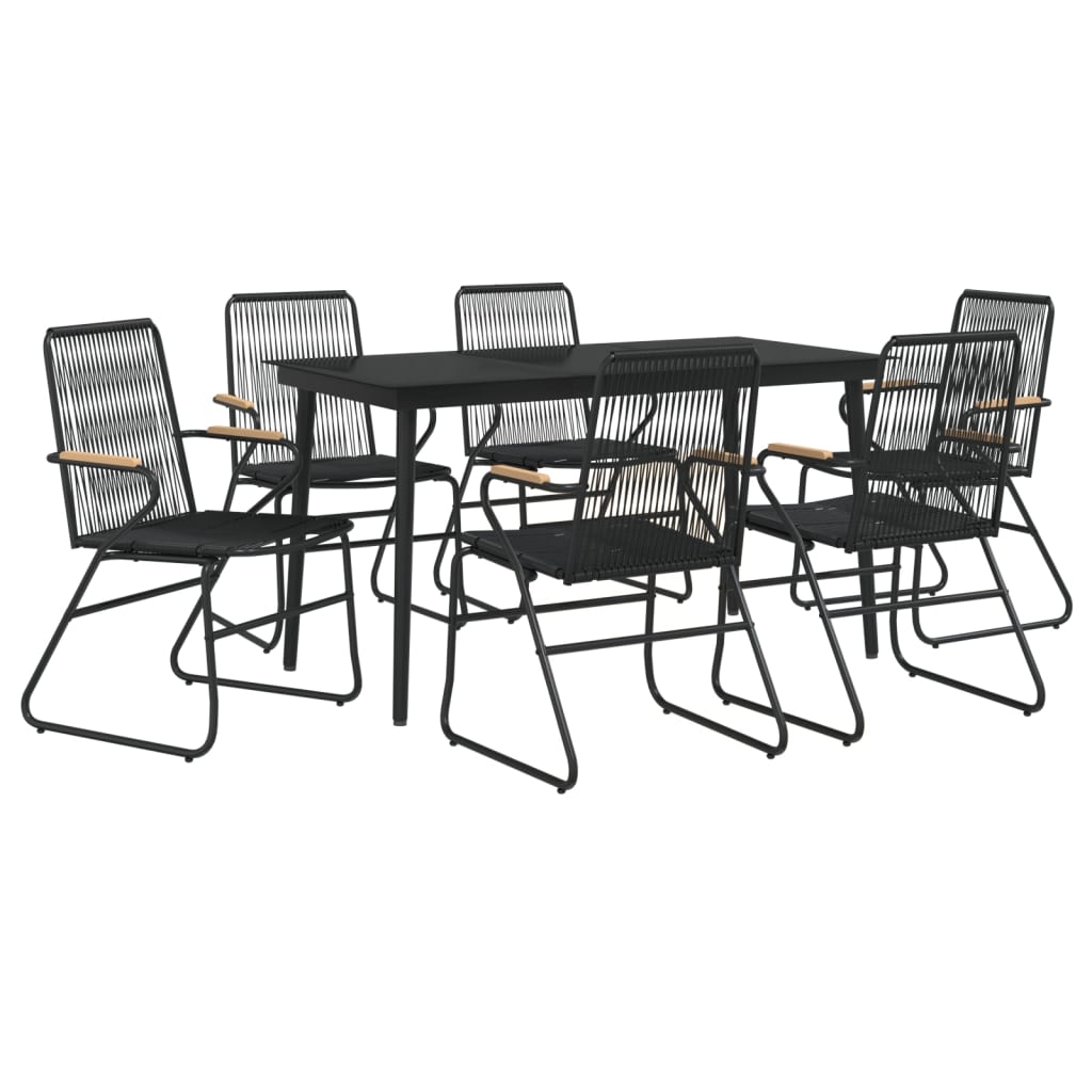 vidaXL 7-częściowy zestaw mebli ogrodowych, czarny, rattan PVC
