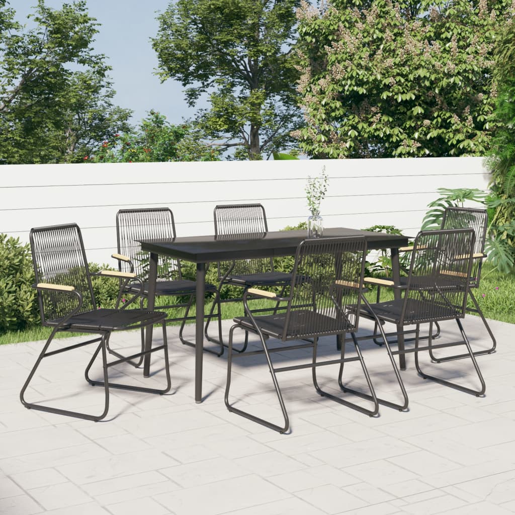 vidaXL 7-częściowy zestaw mebli ogrodowych, czarny, rattan PVC