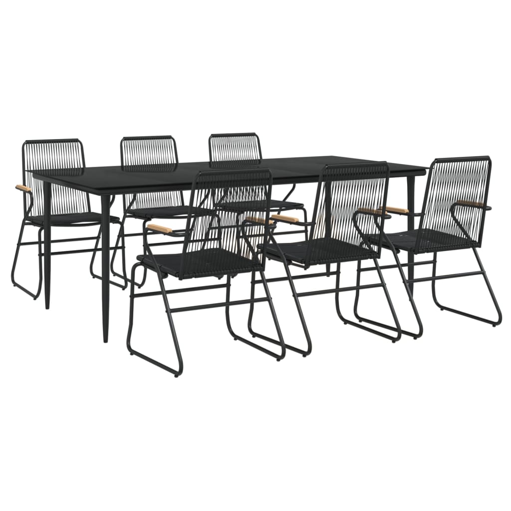 vidaXL 7-częściowy zestaw mebli ogrodowych, czarny, rattan PVC