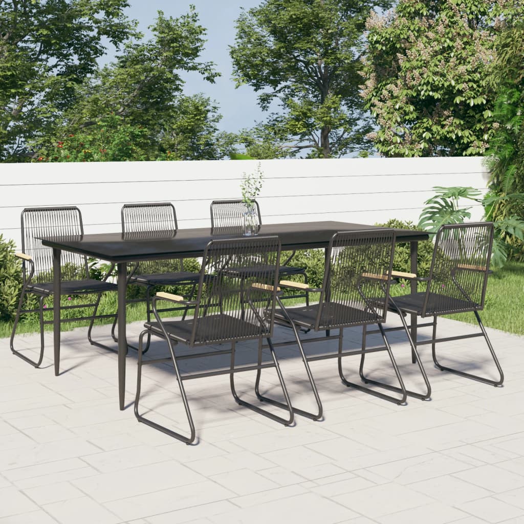 vidaXL 7-częściowy zestaw mebli ogrodowych, czarny, rattan PVC