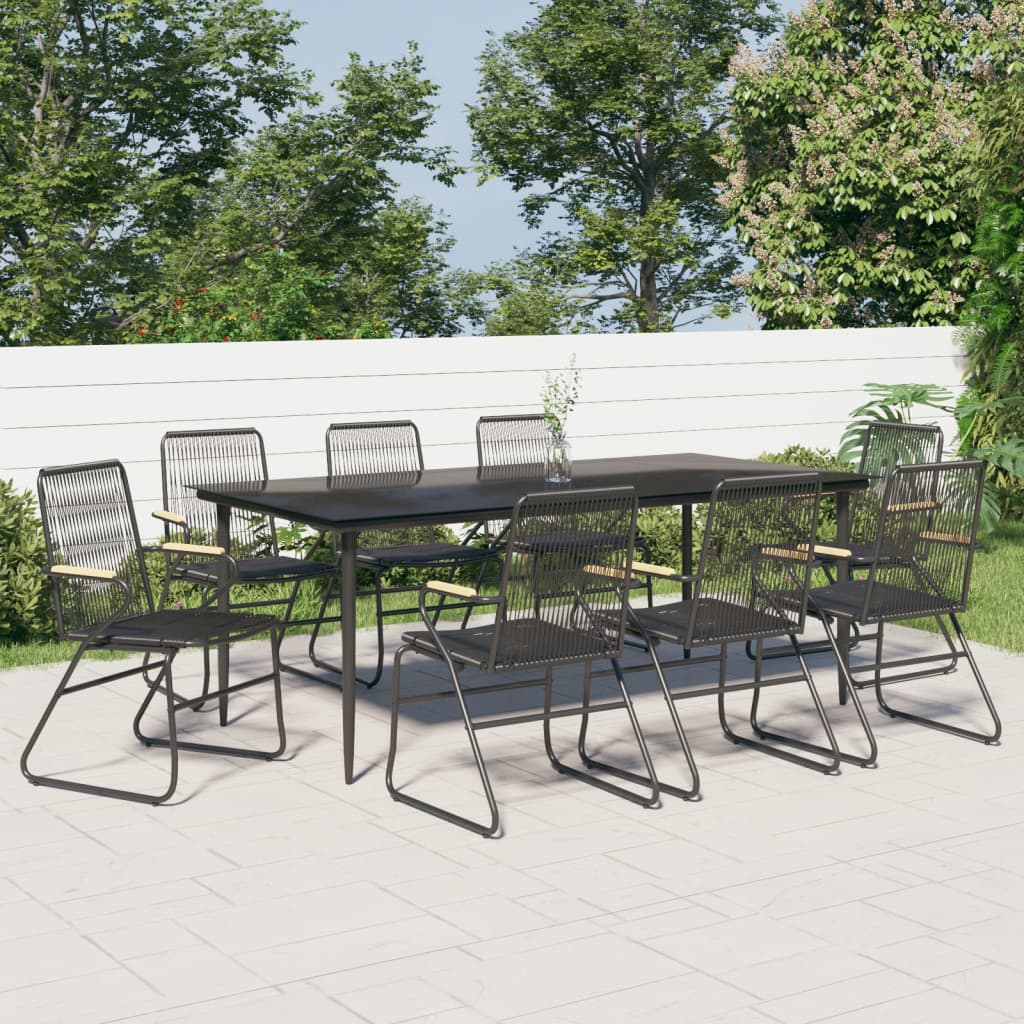 vidaXL 9-częściowy zestaw mebli ogrodowych, czarny, rattan PVC