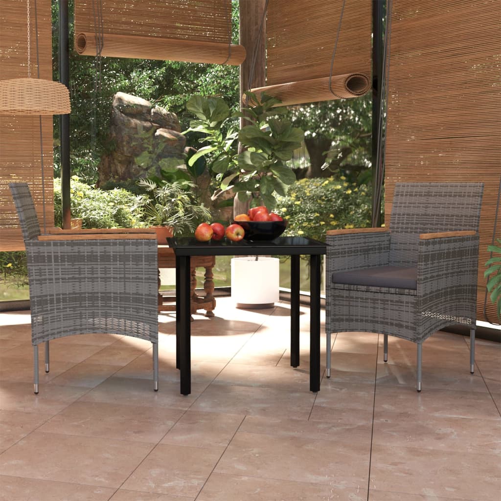 vidaXL 3-cz. zestaw mebli ogrodowych z poduszkami, szaro-czarny