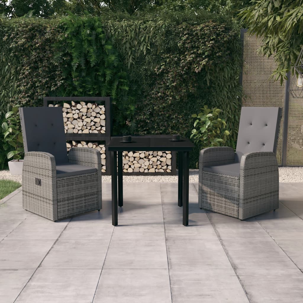 vidaXL 3-częściowy zestaw mebli ogrodowych z poduszkami, szary