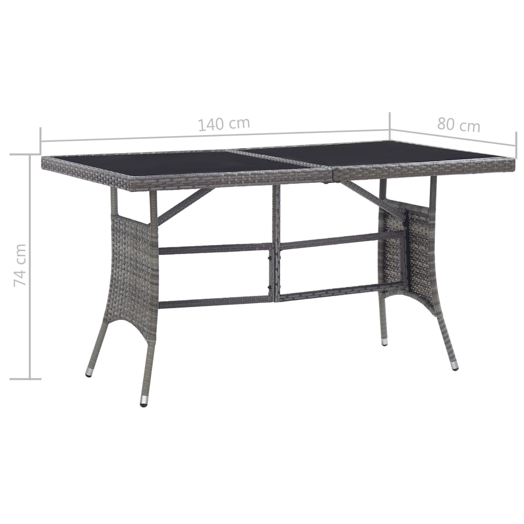 vidaXL Stół ogrodowy, szary, 140 x 80 x 74 cm, polirattan