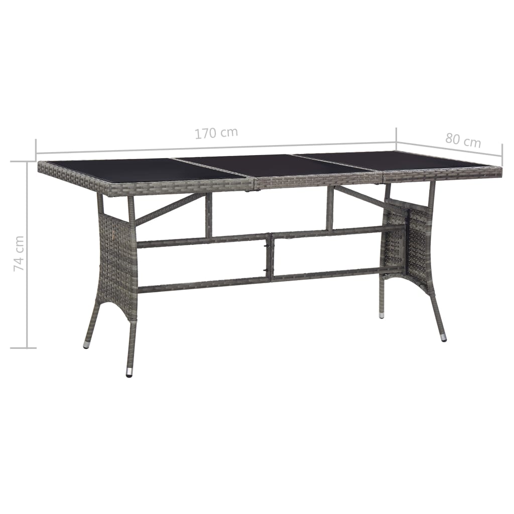 vidaXL Stół ogrodowy, szary, 170 x 80 x 74 cm, polirattan