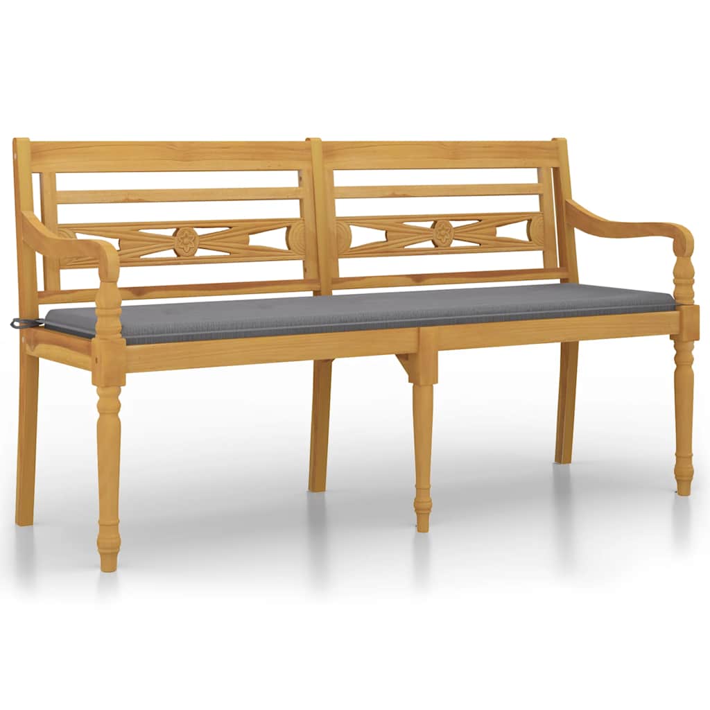 vidaXL Ławka Batavia z szara poduszką, 150 cm, lite drewno tekowe