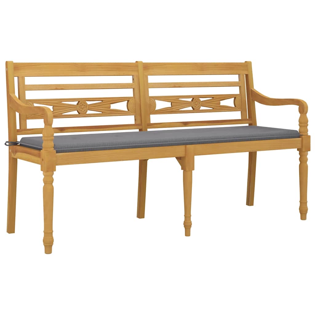 vidaXL Ławka Batavia z szara poduszką, 150 cm, lite drewno tekowe