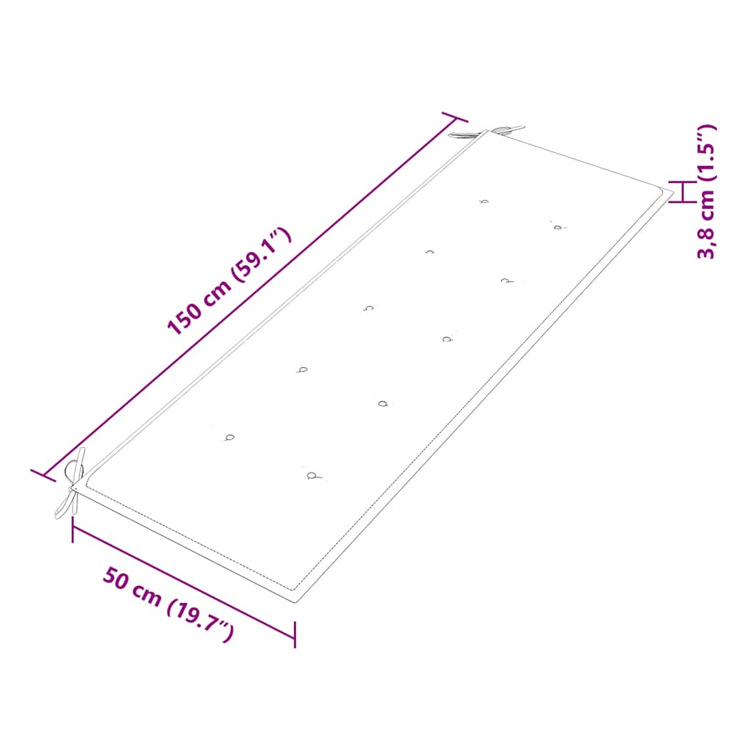 vidaXL Ławka Batavia z szara poduszką, 150 cm, lite drewno tekowe