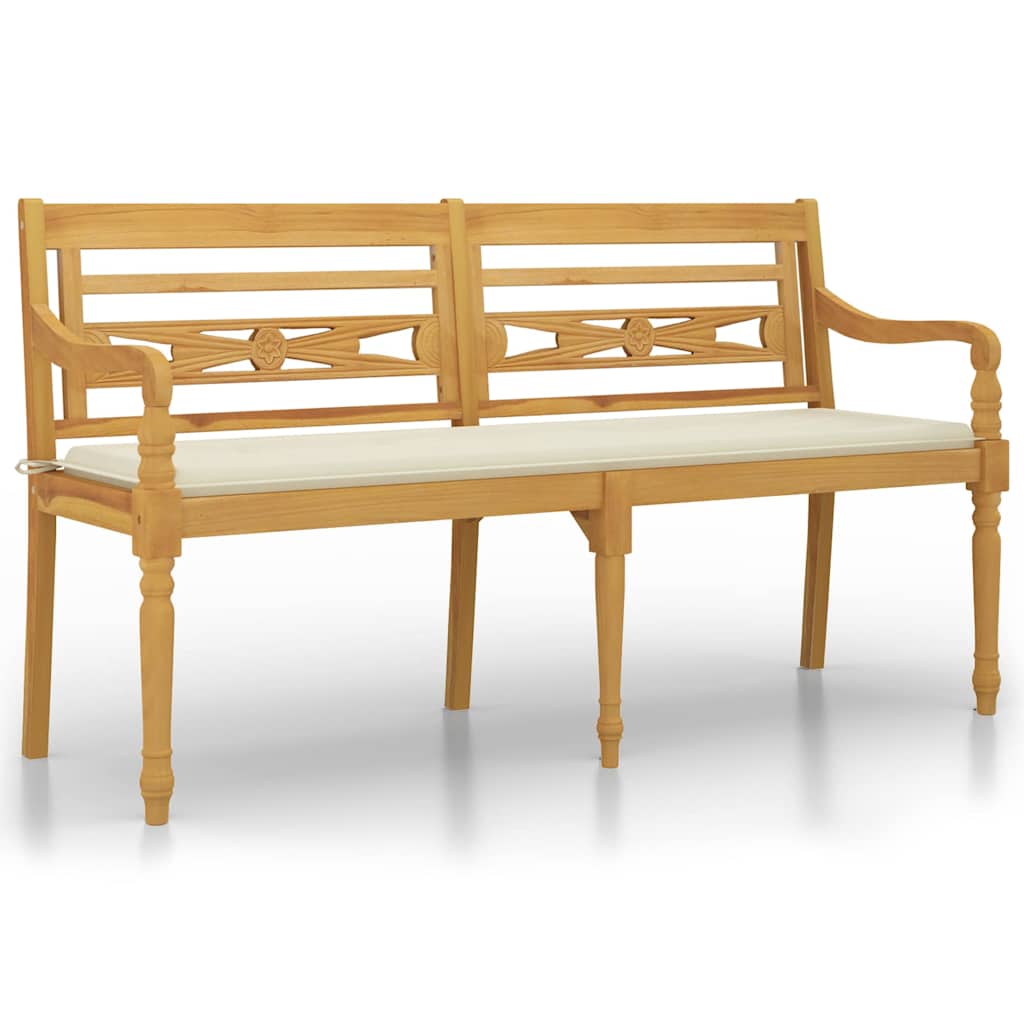 vidaXL Ławka Batavia z kremowa poduszką, 150 cm, lite drewno tekowe