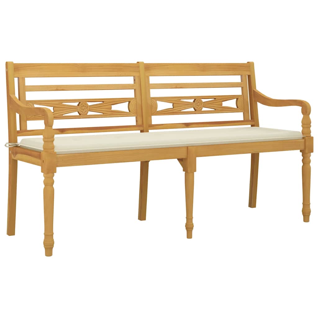 vidaXL Ławka Batavia z kremowa poduszką, 150 cm, lite drewno tekowe