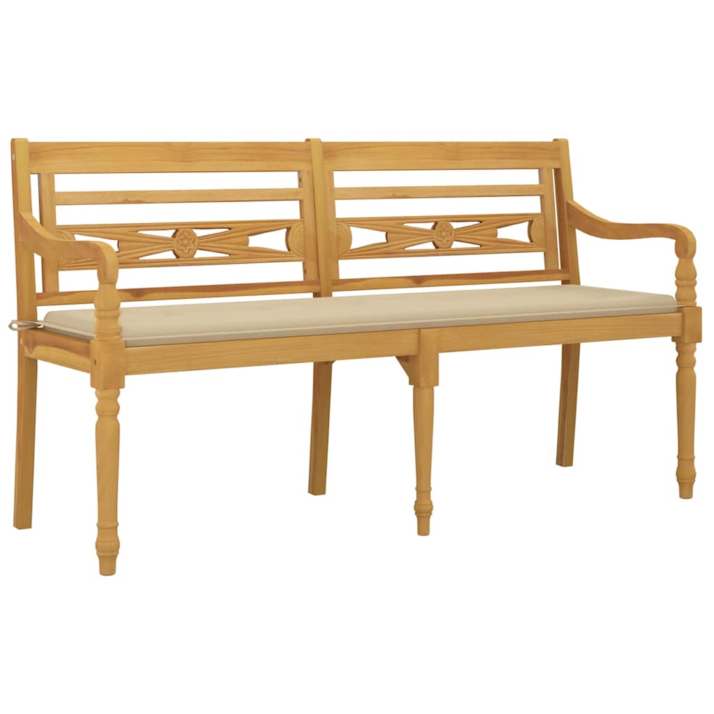 vidaXL Ławka Batavia z beżową poduszką, 150 cm, lite drewno tekowe