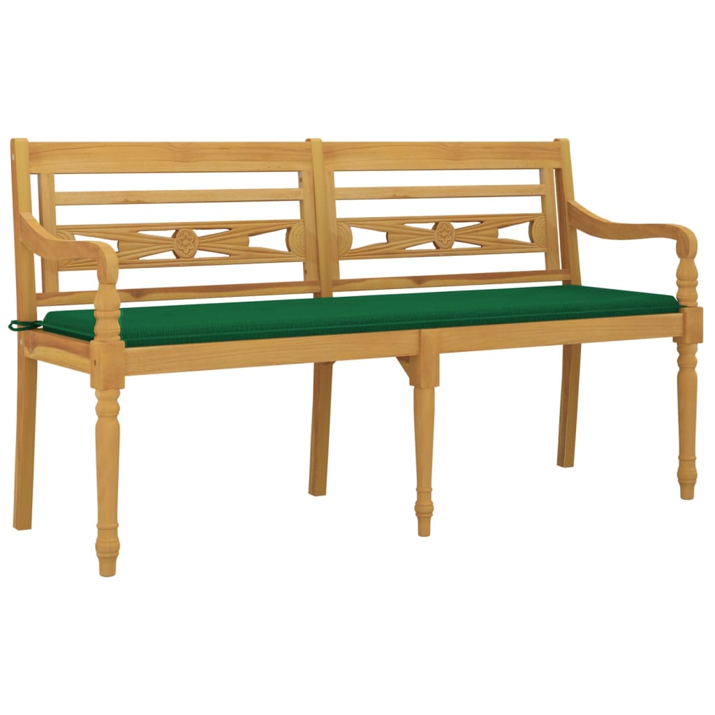 vidaXL Ławka Batavia z zielona poduszką, 150 cm, lite drewno tekowe