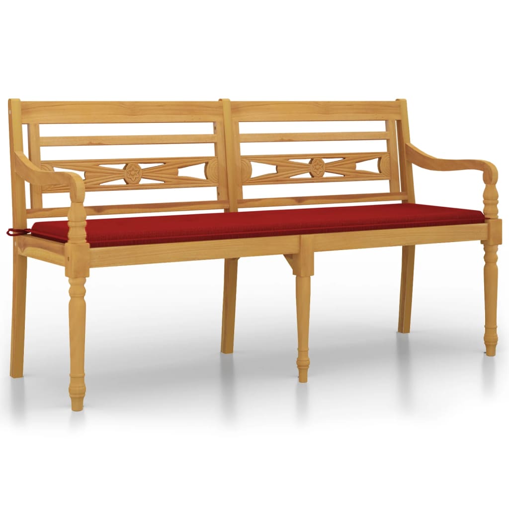 vidaXL Ławka Batavia z czerwony poduszką, 150 cm, lite drewno tekowe