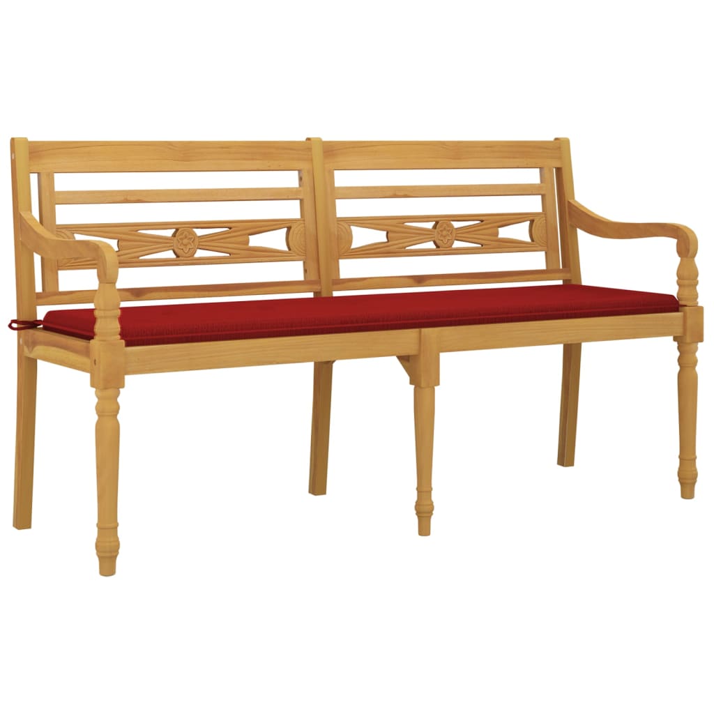 vidaXL Ławka Batavia z czerwony poduszką, 150 cm, lite drewno tekowe