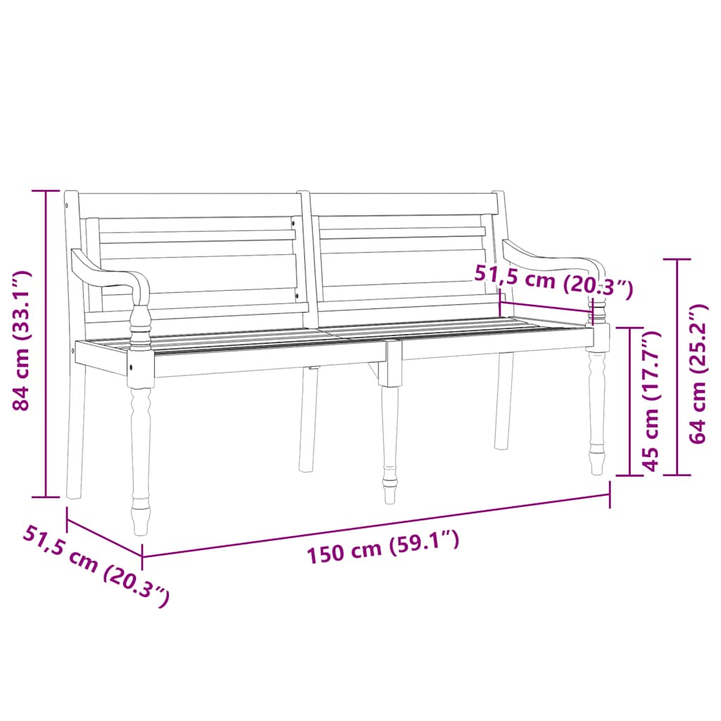 vidaXL Ławka Batavia z czarna poduszką, 150 cm, lite drewno tekowe