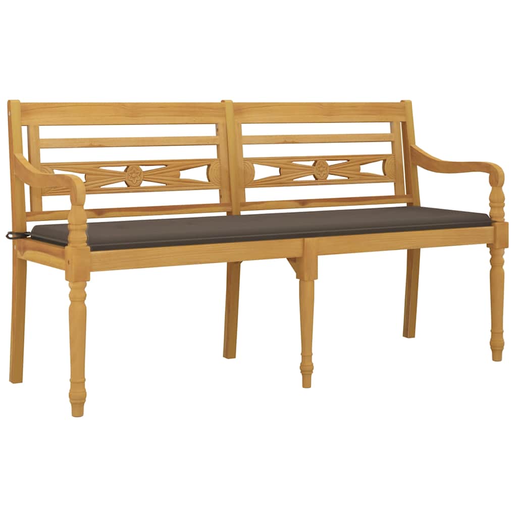 vidaXL Ławka Batavia z taupe poduszką, 150 cm, lite drewno tekowe