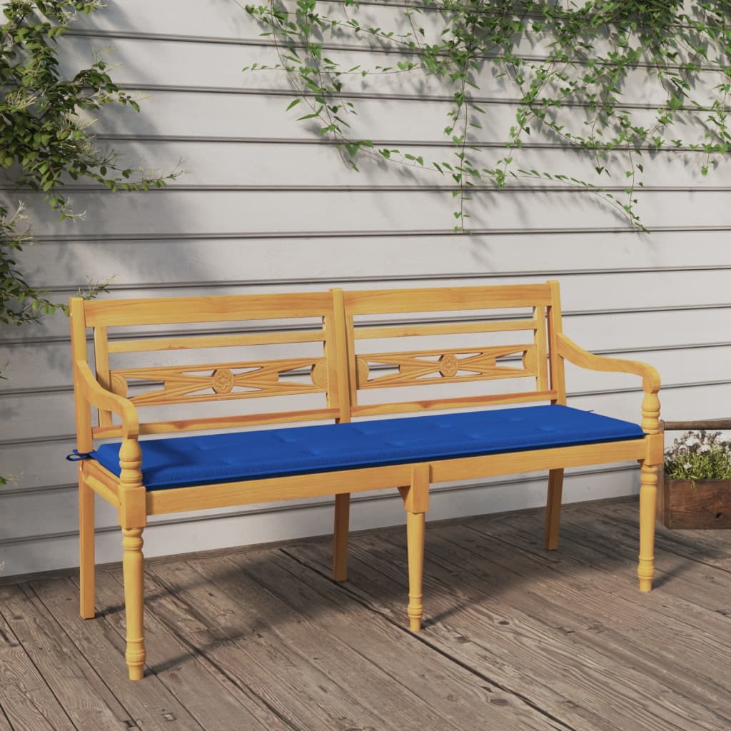 vidaXL Ławka Batavia z niebieska poduszką, 150 cm, lite drewno tekowe