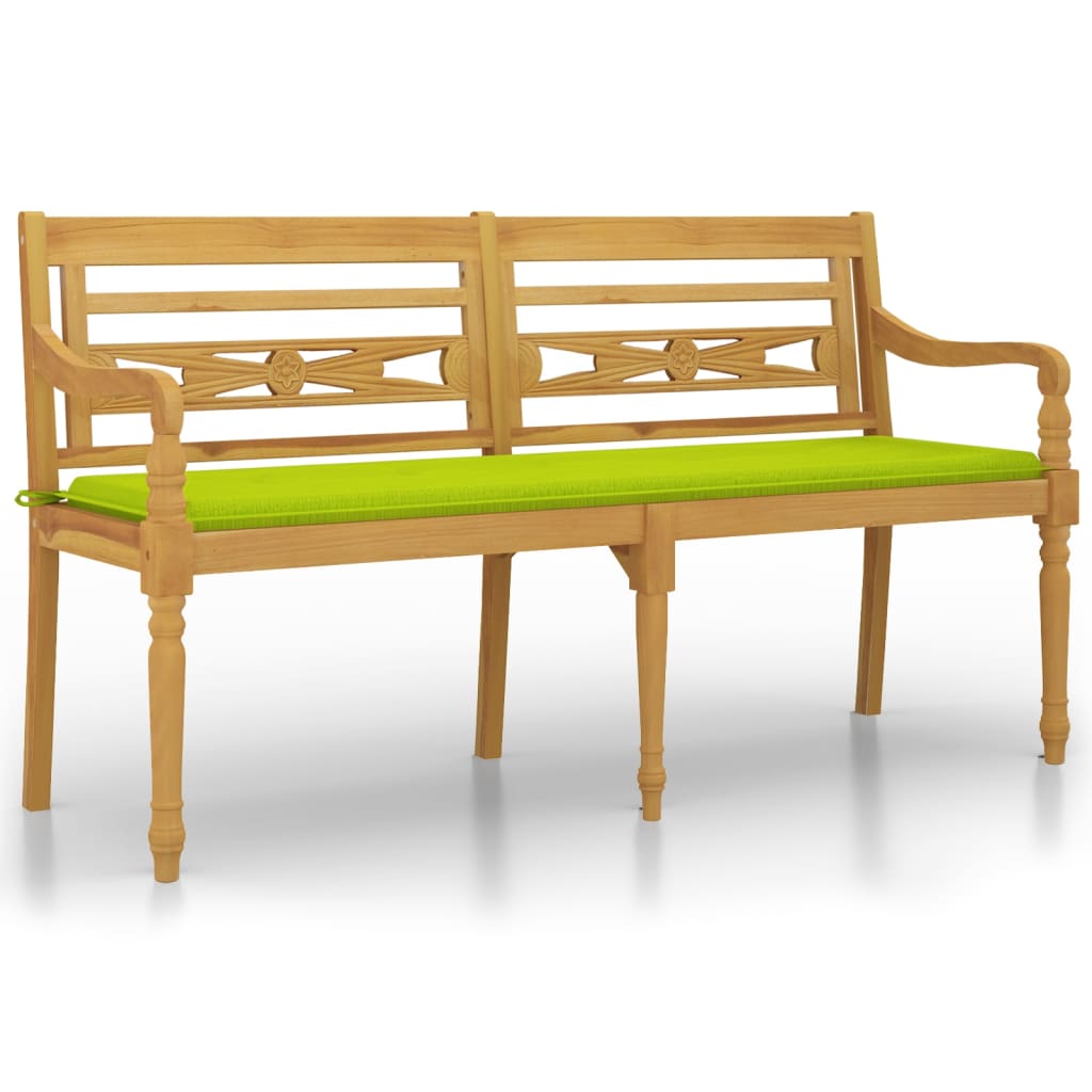 vidaXL Ławka Batavia z jasnozielony poduszką,150cm, lite drewno tekowe