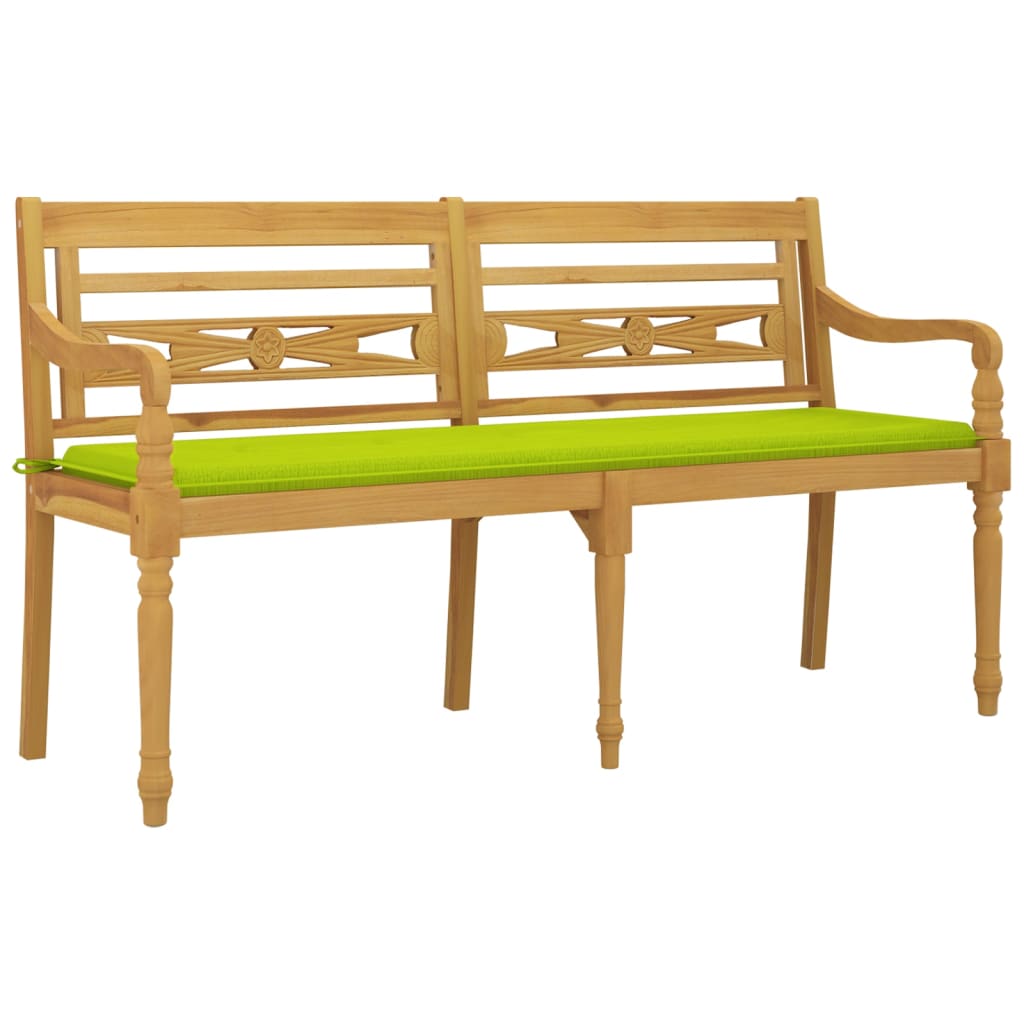 vidaXL Ławka Batavia z jasnozielony poduszką,150cm, lite drewno tekowe