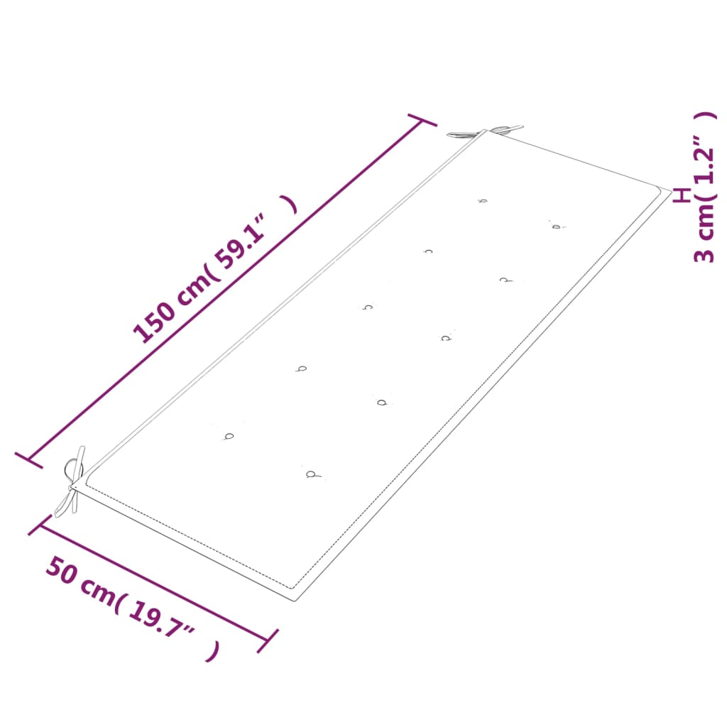 vidaXL Ławka Batavia z jasnozielony poduszką,150cm, lite drewno tekowe
