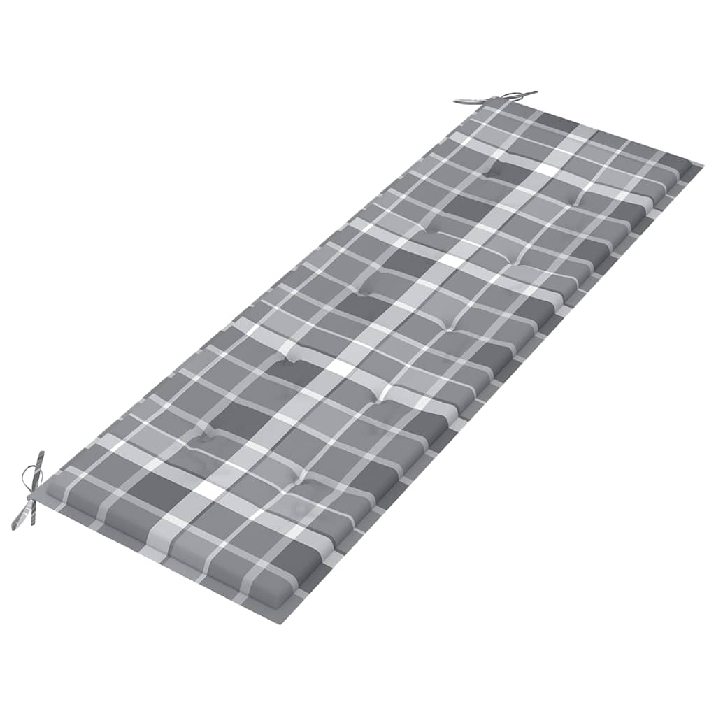 vidaXL Ławka Batavia z poduszką w szarą kratę, 150 cm, lity tek